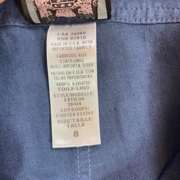 Juicy Couture Size 8 Beachy Linen Pants Wide Leg Belted Denim Blue Color - Picture 13 of 14
